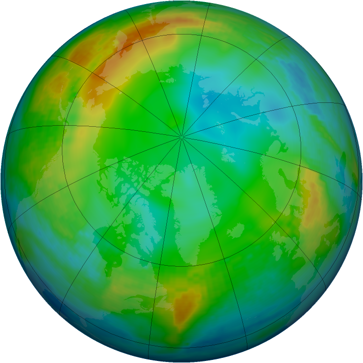 Arctic ozone map for 21 December 1991